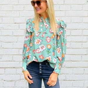 Crosby By Mollie Burch Desert Rose Sage Green Sullivan Blouse Top